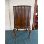 An Edwardian Walnut Bedside Cabinet with Gilt and Floral Decoration on Short Cabriole Legs,