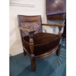 An Edwardian Oak Framed Leather Backed Armchair with Upholstered Seat