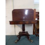 A Mid Victorian Mahogany Lift and Twist Top Tea Table on Tapering Square Support with Four Scrolled