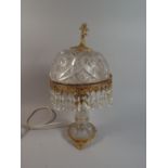 A French Style Gilt Brass and Cut Glass Table Lamps with Cherub Playing Violin Finial,