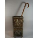 An Edwardian Brass Stick Stand with Lion Mask and Ring Handles Together with Wooden Walking Stick,