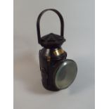 A Brass Mounted Railway Lamp Inscribed S E R with Engraved Plaque Ashford P Waycabin,