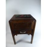 An Oak Lift Top Sewing Box with Base Drawer and Carved Top Panel Depicting Rose,