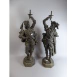 A Pair of Victorian Spelter Figural Gas Lamps in the Form of French Musketeers,