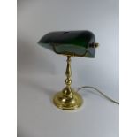 A Reproduction Brass and Green Glass Desk Lamp,