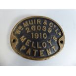 A Brass Plaque Inscribed for William Muir and Co. Dated 1910, 16.