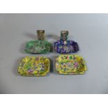 A Collection of Four Oriental Enamel Trinket Dishes and Two Matching Matchbox Holders