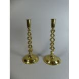 A Pair of 19th Century Brass Candle Sticks with Spiral Supports,