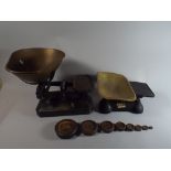 Two Sets of Late 19th Century Brass Mounted Kitchen Scales and Weights