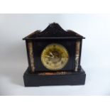 An American Black Slate and Marble Mantle Clock of Architectural Form,