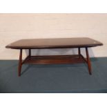 A 1970 Ercol Style Coffee Table with Dowelled Stretcher Shelf,