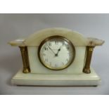 An Edwardian Alabaster Mantle Clock of Architectural Form with Gilt Corinthian Columns,