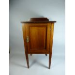 An Edwardian Inlaid Mahogany Bedside Cabinet with Panelled Door Two Shelved Interior, Gallery Back,