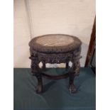 A Good Quality Oriental Heavily Carved and Marble Topped Vase Stand on Claw and Ball Feet,