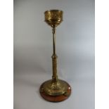 A Good Quality Victorian Brass Rise and Fall Stoup or Font Stand on Oak Circular,
