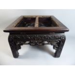 A Chinese Padouk Carved and Pierced Vase Stand of Square Form, Missing Marble Top,