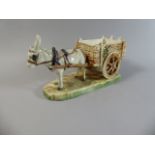 A Royal Dux Ceramic Study of Donkey with Cart, Glued,