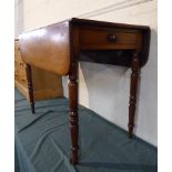 A 19th Century Mahogany Drop Leaf Pembroke Table with Single Drawer on Turned Supports,