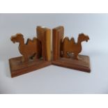 A Pair of Fret Work Wooden Bookends in The Form of Camels,