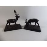 A Pair of Bronze Effect Studies of Stags on Rectangular Plinths,