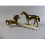 A Brass Study of A Racehorse on An Onyx Plinth Together with Brass Study of Rearing Stallion,