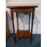 An Oak Square Topped Occasional Table with Barley Twist Supports,