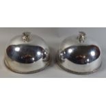 A Pair of Silver Plated Meat Covers with Bulls Head Finials,