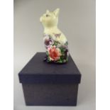 An Old Tupton Ware Study of a Seated Cat Decorated with Flowers and Butterflies,