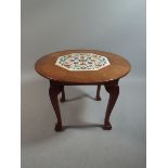 An Early 20th Century Anglo Indian Teak Low Table, the Top with Inset Agra Pietra Dura Marble Panel.