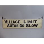 A 1950s American Hand Painted Wooden Sign 'Autos Go Slow' 127x29cms