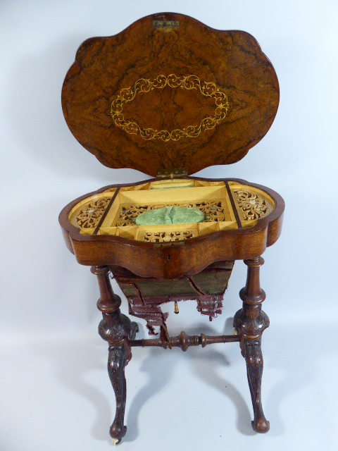 A Pretty Victorian Walnut Ladies Work Table of Shaped Oval Form. - Image 2 of 2