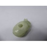 A Pretty Oriental Jade Brush Holder, Carved as a Fantailed Fish Next to Lilly Pad.