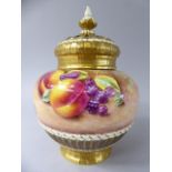 A Royal Worcester Hand Painted Lidded Pot Pourri Vase and Cover,