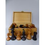 A Cased 1940s Wooden Staunton Style Chess Set.