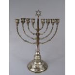 A Silver (Stamped 800) Hanukkah Menorah (Missing Ninth Candle Receptacle) Eight Scrolled Arms to