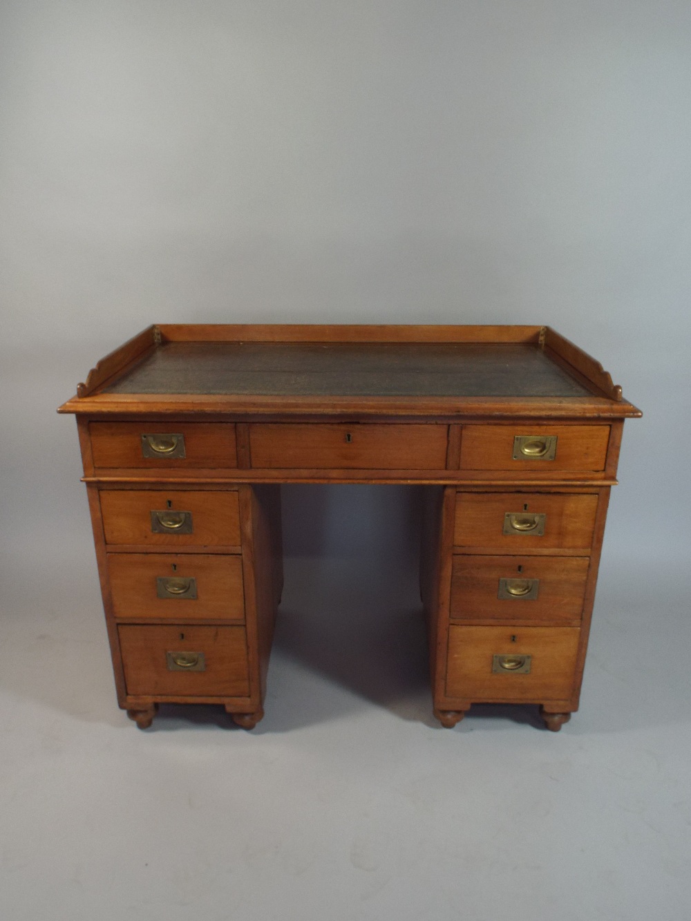 A Late Victorian Mahogany Twin Pedestal Campaign Desk by Arthur Foley and Son, - Image 2 of 4