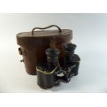 A Pair of WWI Leather Cased Binoculars by Aitchison and Co. No 3, Mark 1, 6x Magnification.