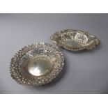 Two Pierced and Embossed Silver Trinket or Pin Dishes. 40.9gms.