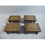 A Set of Four Early 20th Century Panelled and Carved Oak Folk Art Stools.