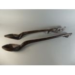 A Pair of 19th Century Chip Carved Wooden Tribal Ceremonial Spoons.