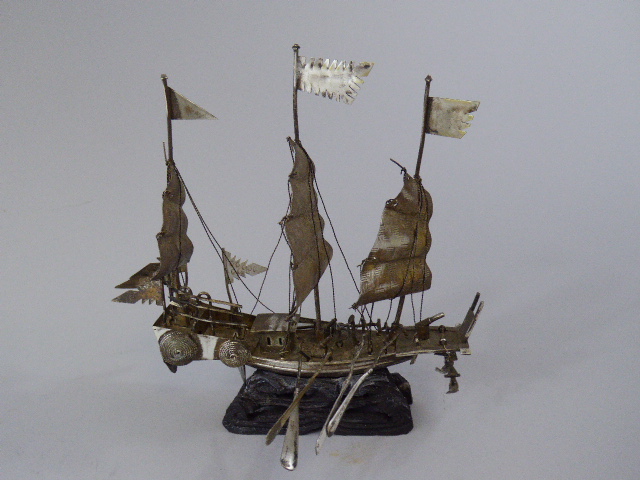 A Chinese White Metal Model of a Sailing Junk. 15. - Image 2 of 2