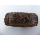 An Intricately Continental Carved Coquilla Nut Snuff Box, The Hinged Lid with Maidens Bust.