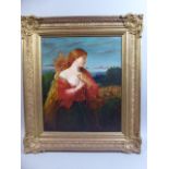 A Late 19th Century Gilt Framed Oil on Board Depicting Maiden Carrying Harvested Wheat. Unsigned.