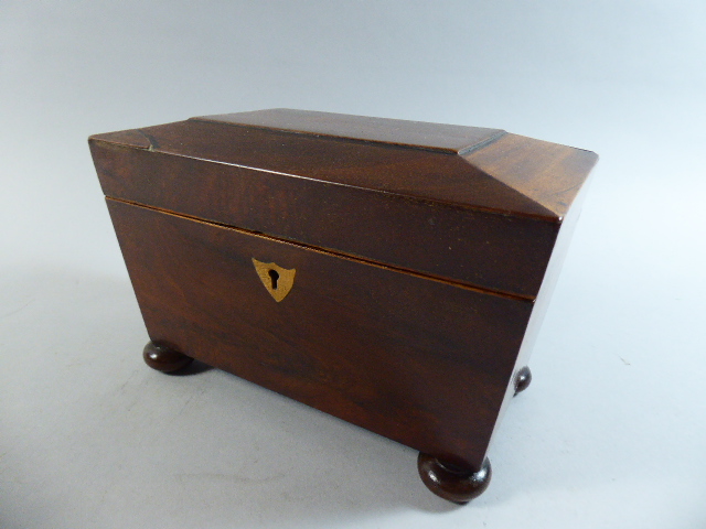 Two Small 19th Century Mahogany Two Division Sarcophagus Tea Caddies One Requiring Feet. - Image 2 of 3