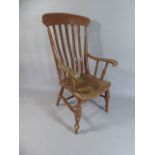 A Part Painted Victorian Spindle Backed Ash Wood Kitchen Arm Chair