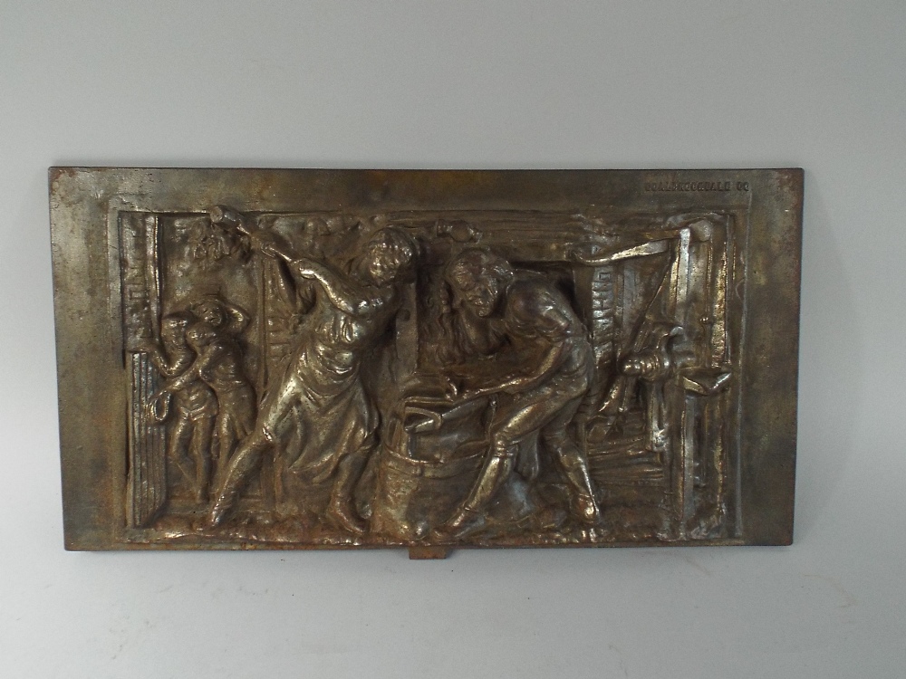 A Late 19th Century Coalbrookdale Cast Iron Plaque Depicting Blacksmith and Forge.
