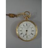 An 18ct Gold Cased Open Face Chronograph Pocket Watch with Roman Numerals to White Enamel Dial