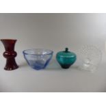 Four Pieces of Glass to Include Whitefriars, Blue Glass Bowl,
