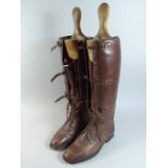 A Pair of WWI Officer Field Boots in Brown Leather with Lower Shoe Section having Lace Fastening