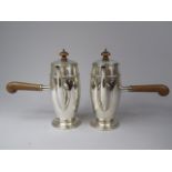 A Pair of Elegant Edwardian Silver Chocolate Pots on Stepped Circular Feet and with Turned Fruit